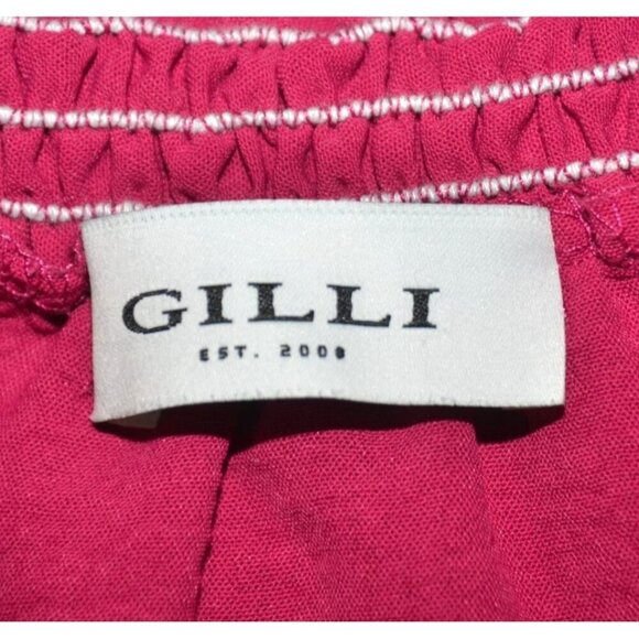 Gilli Magenta Pink Sleeveless Top Size L Ruffle Mock Neck Elastic Stretch Waist - Picture 7 of 9